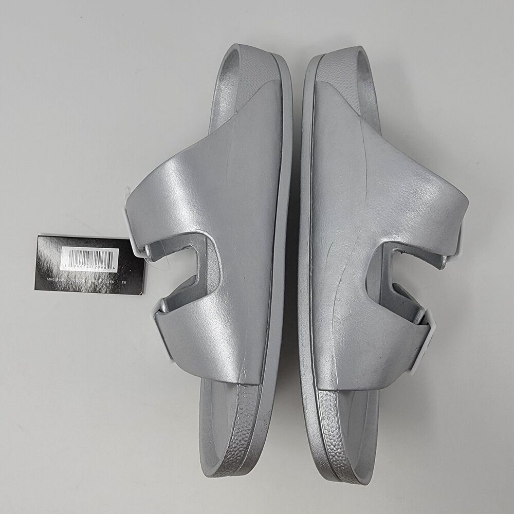 MIA Toulon Sandals Women’s 7 Slip On Two Buckle Comfort Shoe Silver - Picture 8 of 12